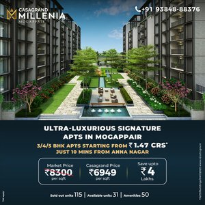 Casagrand Millenia - BHK Ultra-Luxurious Apartments in Mogappair | Starting from Rs.1.47 Crs | Just 10 Mins from Anna Nagar